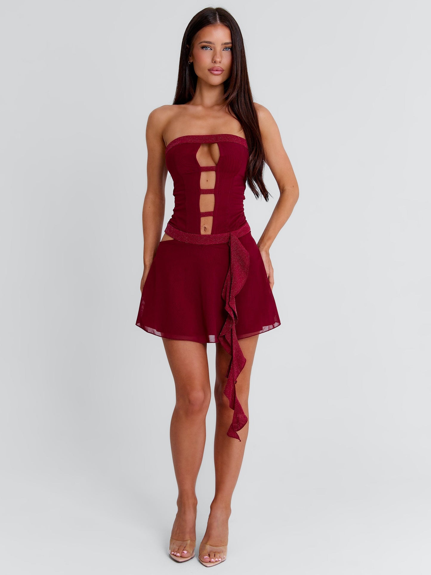 NINA MINI DRESS BURGUNDY