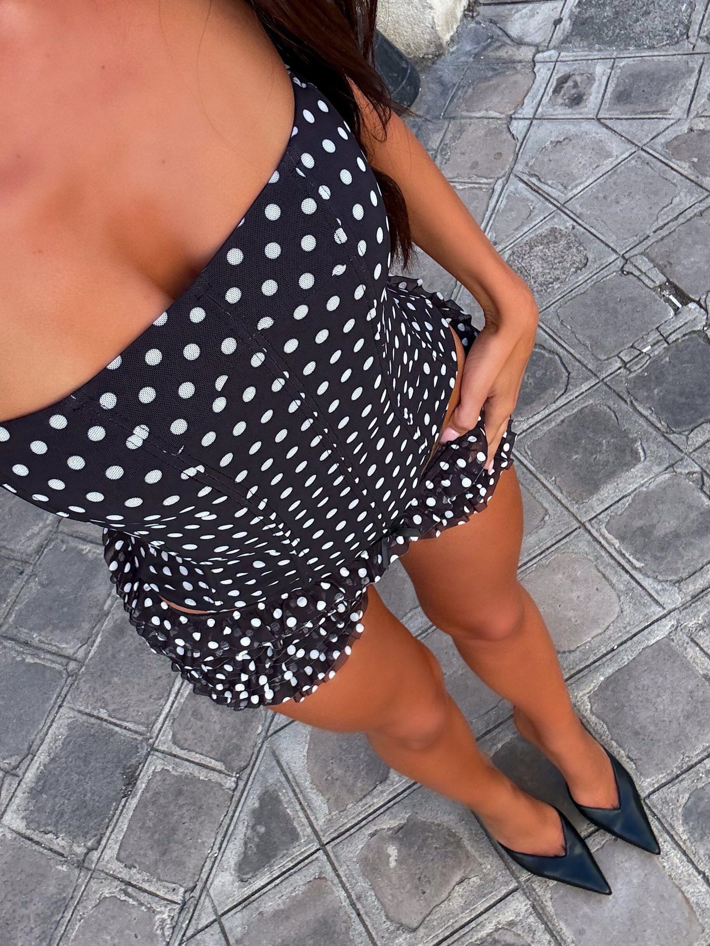 SOLA MESH CORSET TOP POLKA DOT