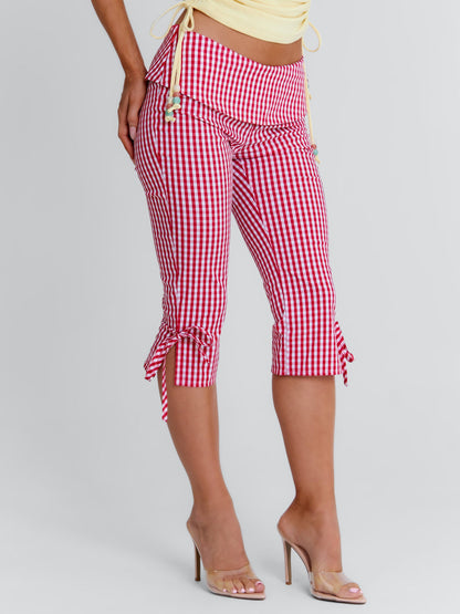 LENNIX CAPRI PANT RED GINGHAM