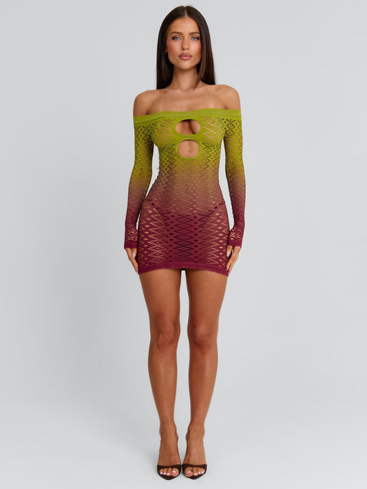 VESSIA MINI DRESS GREEN BURGUNDY