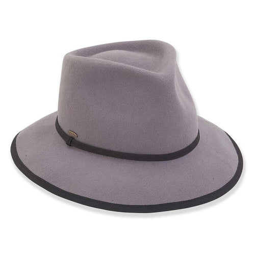 Adora® Wool Hat - Grey Wool Felt Fedora with Black Trim Fedora Hat Adora Hats AD1311A Grey OS