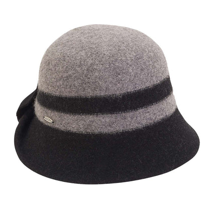 Adora® Wool Hat - Two Tone Soft Wool Cloche with Bow Cloche Adora Hats AD1327A Grey Medium (57 cm)