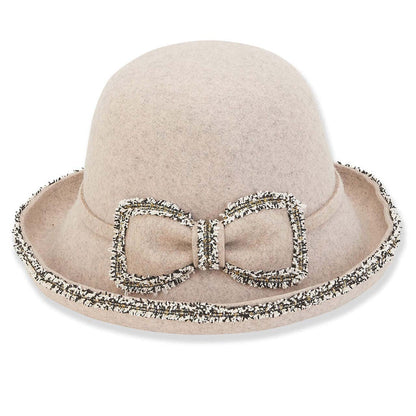 Adora® Wool Hat - Up Brim Cloche Hat with Boucle Trim Cloche Adora Hats
