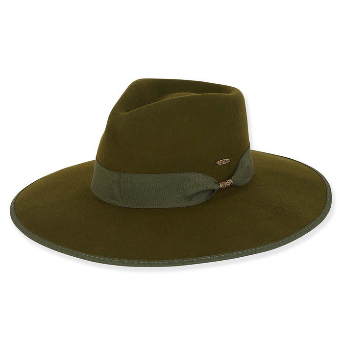 Adora® Wool Hat - Wide Brim Wool Felt Safari Hat, Olive Green Safari Hat Adora Hats AD1509C Olive Large (59 cm)