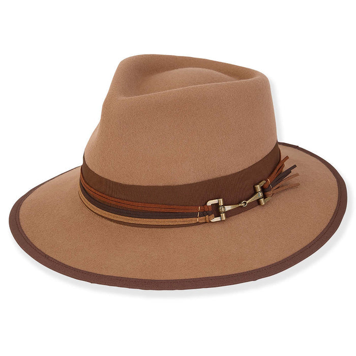 Adora® Wool Hat - Wool Felt Fedora Grosgrain Ribbon Trim Fedora Hat Adora Hats AD1604B Tan OS