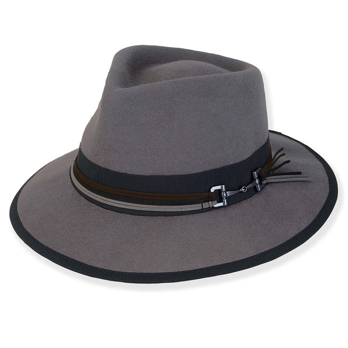 Adora® Wool Hat - Wool Felt Fedora Grosgrain Ribbon Trim Fedora Hat Adora Hats AD1604A Grey OS