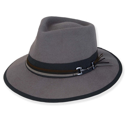 Adora® Wool Hat - Wool Felt Fedora Grosgrain Ribbon Trim Fedora Hat Adora Hats AD1604A Grey OS