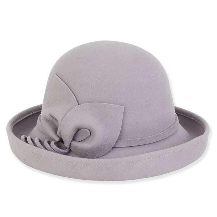 Adora® Wool Hat - Wool Felt Up Brim Hat with Floral Trim Cloche Adora Hats AD1418B Grey OS