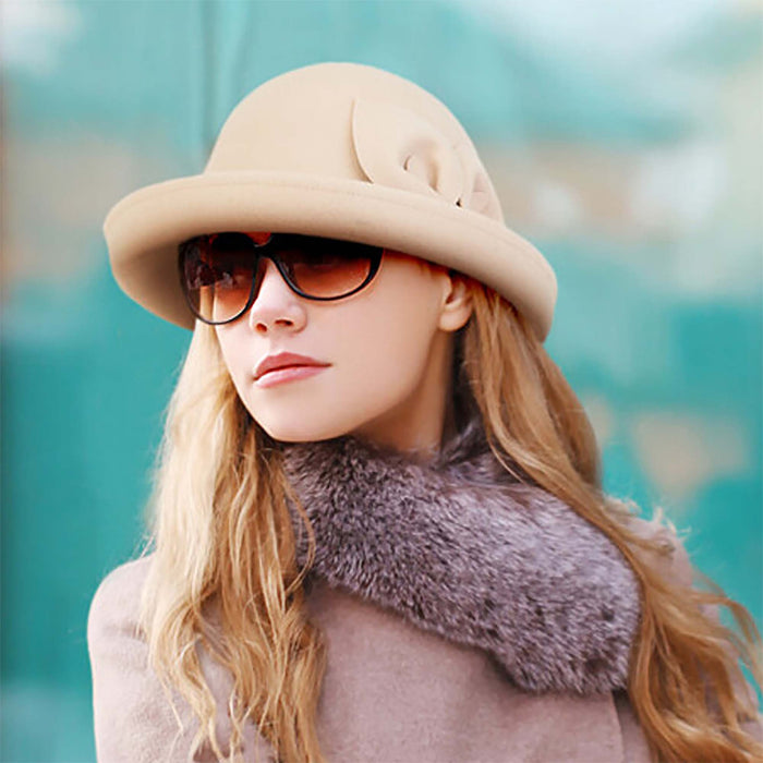 Adora® Wool Hat - Wool Felt Up Brim Hat with Floral Trim Cloche Adora Hats