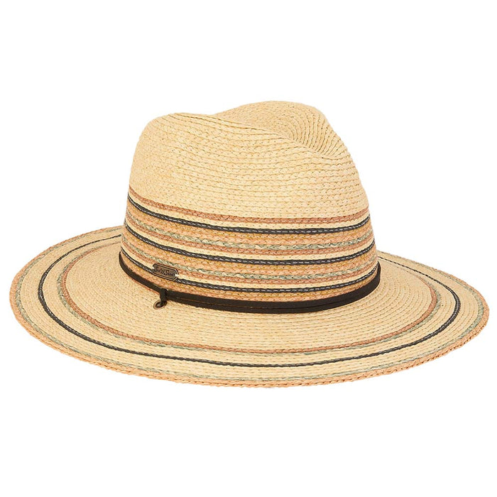 Ariana Striped Straw Safari Hat with Chin Cord - Sun 'N' Sand Hats Safari Hat Sun N Sand Hats HH3031 Natural OS (57 cm)