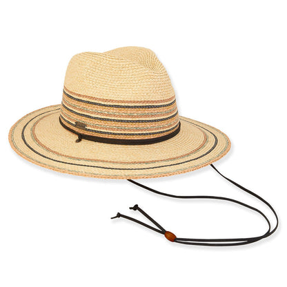 Ariana Striped Straw Safari Hat with Chin Cord - Sun 'N' Sand Hats Safari Hat Sun N Sand Hats