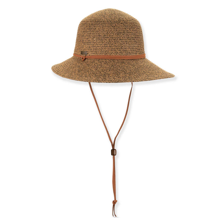 Asymmetrical Brim Sun Hat with Chin Strap - Sun 'N' Sand Hat Wide Brim Hat Sun N Sand Hats HH3478B Tan Medium (57 cm)