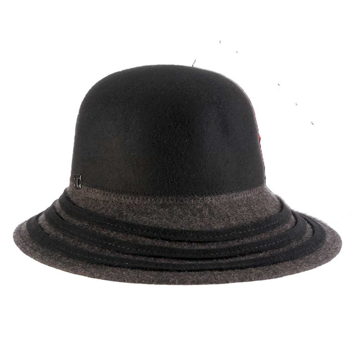 Asymmetrical Brim Two Tone Wool Felt Cloche - Callanan Hats Cloche Callanan Hats LV426 Black Medium (57 cm)