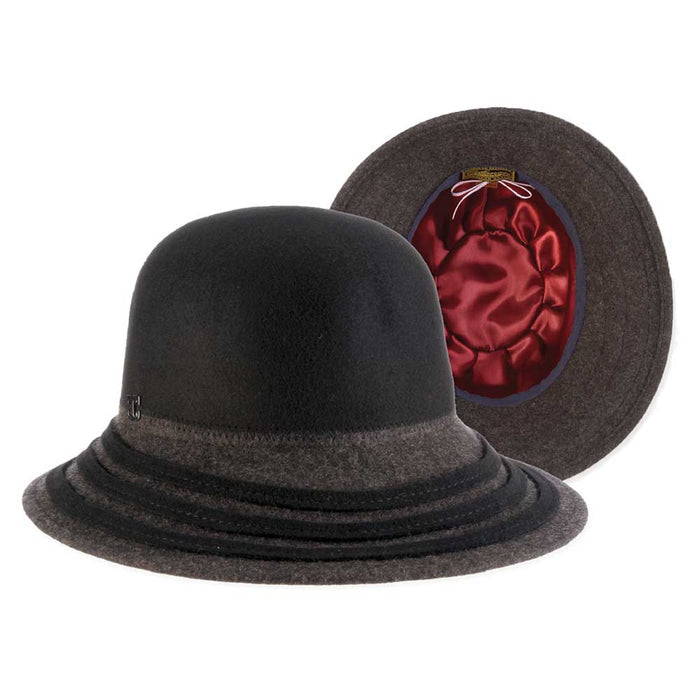 Asymmetrical Brim Two Tone Wool Felt Cloche - Callanan Hats Cloche Callanan Hats
