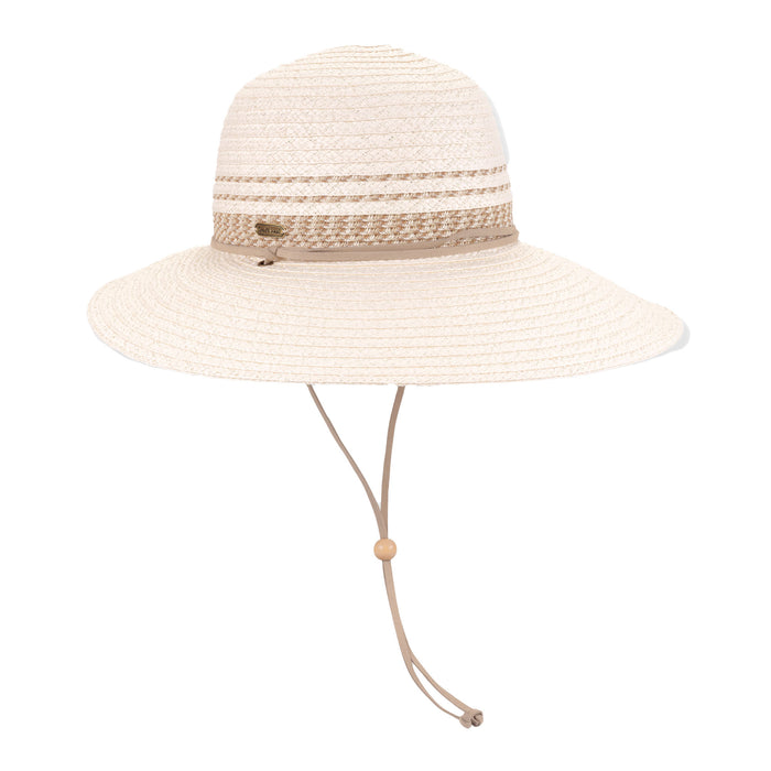 Asymmetrical Wide Brim Sun Hat with Chin Strap - Sun 'N' Sand Hat Wide Brim Hat Sun N Sand Hats HH3615A Ivory M/L (58.5 cm)