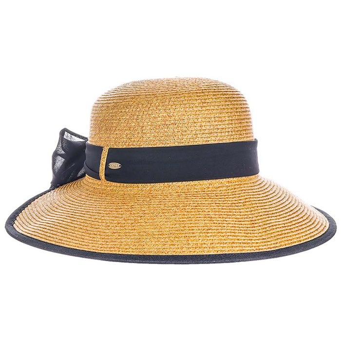 Backless Straw Hat with Chiffon Bow - Scala Hats Facesaver Hat Scala Hats