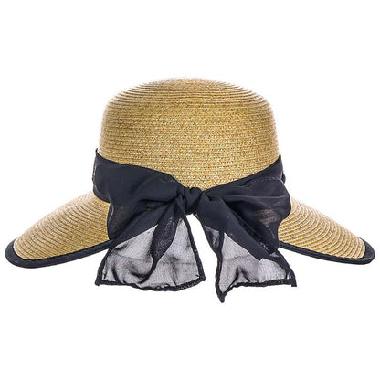 Backless Straw Hat with Chiffon Bow - Scala Hats Facesaver Hat Scala Hats