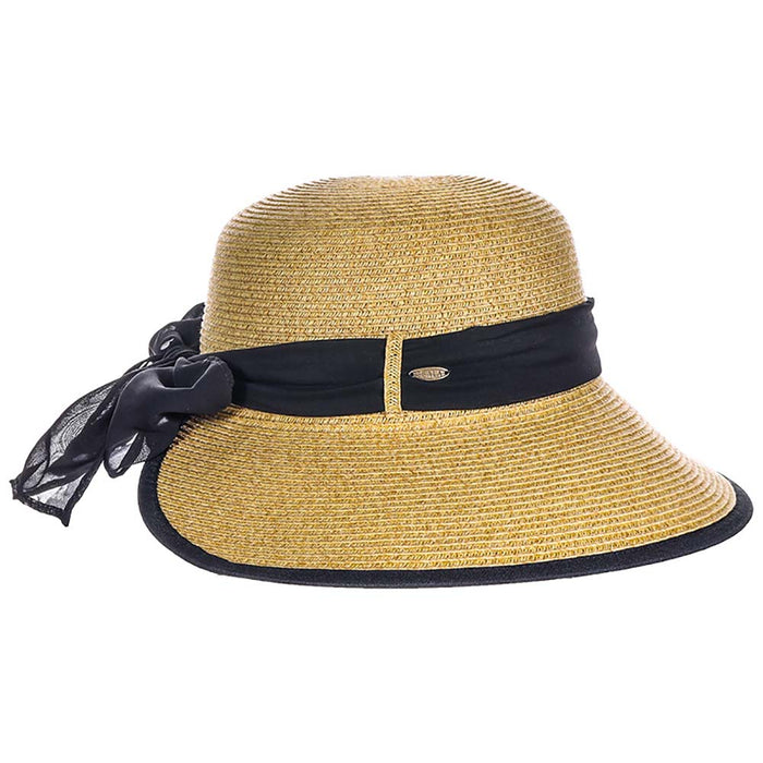 Backless Straw Hat with Chiffon Bow - Scala Hats Facesaver Hat Scala Hats LP384-NAT Natural Medium (57 cm)