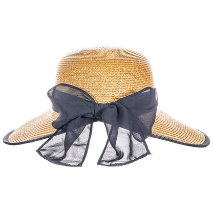 Backless Straw Hat with Chiffon Bow - Scala Hats Facesaver Hat Scala Hats