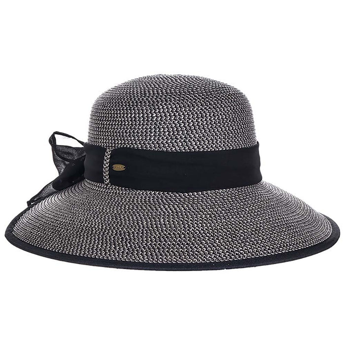 Backless Straw Hat with Chiffon Bow - Scala Hats Facesaver Hat Scala Hats