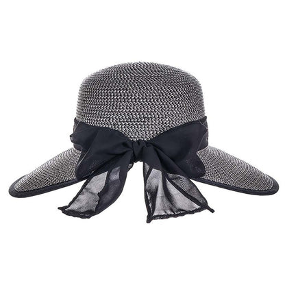 Backless Straw Hat with Chiffon Bow - Scala Hats Facesaver Hat Scala Hats