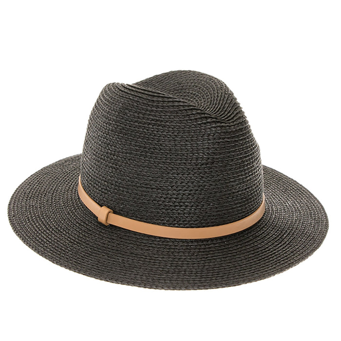 Belted Fine Braid Summer Fedora Hat - Boardwalk Style Safari Hat Boardwalk Style Hats DA8101-BLK Black M/L (58 cm)