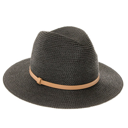 Belted Fine Braid Summer Fedora Hat - Boardwalk Style Safari Hat Boardwalk Style Hats DA8101-BLK Black M/L (58 cm)
