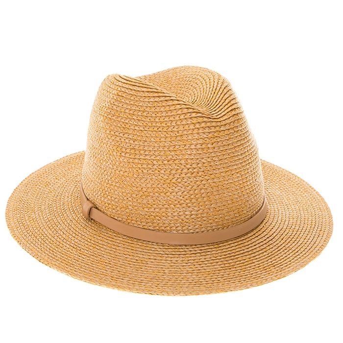 Belted Fine Braid Summer Fedora Hat - Boardwalk Style Safari Hat Boardwalk Style Hats DA8101-TAN Tan M/L (58 cm)