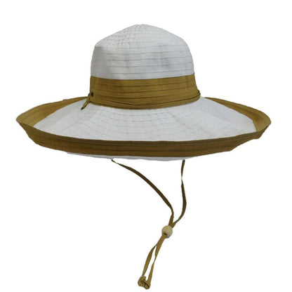 Big Brim Two Tone Ribbon Sun Hat - Scala Collection Hats Wide Brim Hat Scala Hats WSPR292WH White