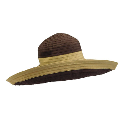 Big Brim Two Tone Ribbon Sun Hat - Scala Collection Hats Wide Brim Hat Scala Hats WSPR292CT Chocolate