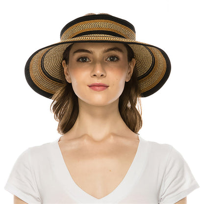 Black and Brown Heathered Wrap Around Roll Up Sun Visor Hat - Boardwalk Style Visor Cap Boardwalk Style Hats