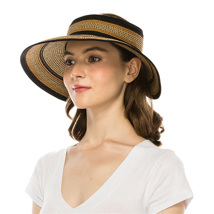 Black and Brown Heathered Wrap Around Roll Up Sun Visor Hat - Boardwalk Style Visor Cap Boardwalk Style Hats