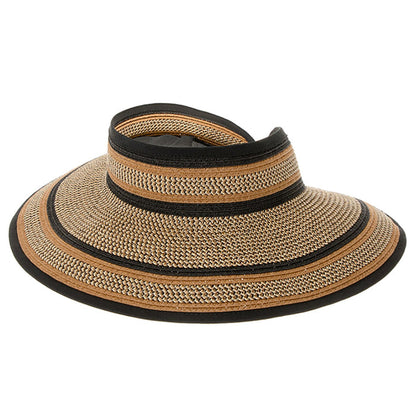 Black and Brown Heathered Wrap Around Roll Up Sun Visor Hat - Boardwalk Style Visor Cap Boardwalk Style Hats