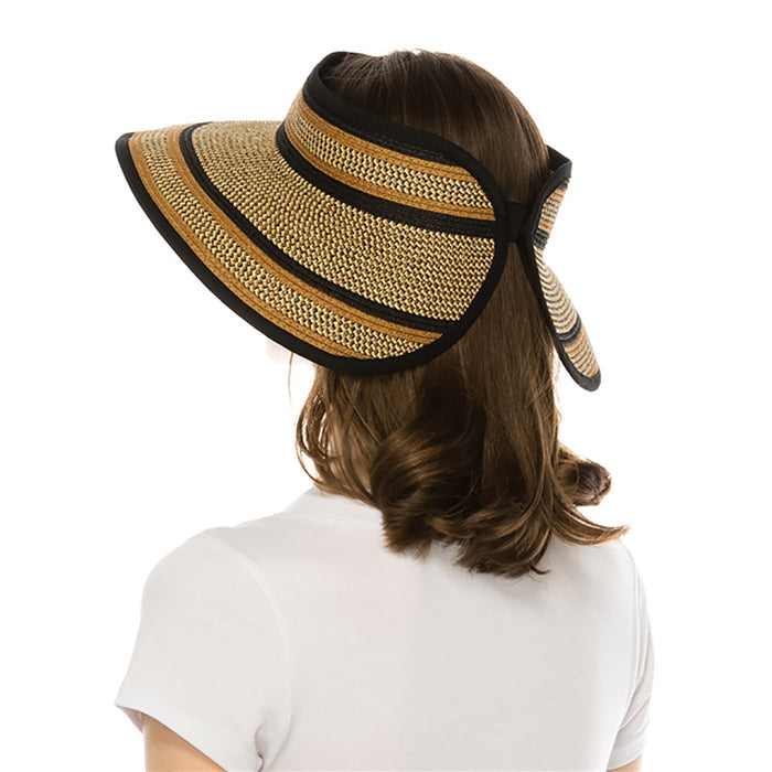 Black and Brown Heathered Wrap Around Roll Up Sun Visor Hat - Boardwalk Style Visor Cap Boardwalk Style Hats