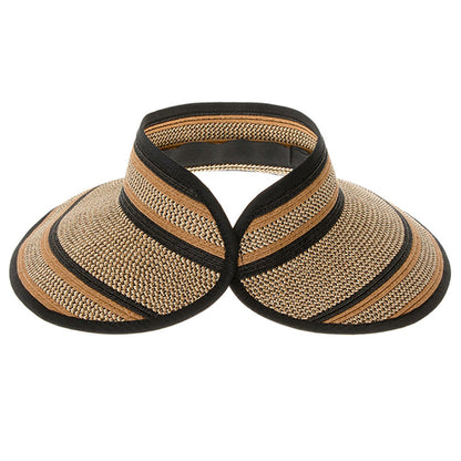 Black and Brown Heathered Wrap Around Roll Up Sun Visor Hat - Boardwalk Style Visor Cap Boardwalk Style Hats