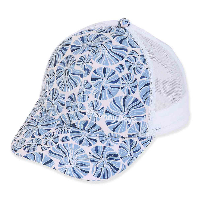 Blue Shells Print Trucker's Cap for Small Heads - Sunny Dayz Hat Cap Sun N Sand Hats HK501 Blue Small (54 cm)