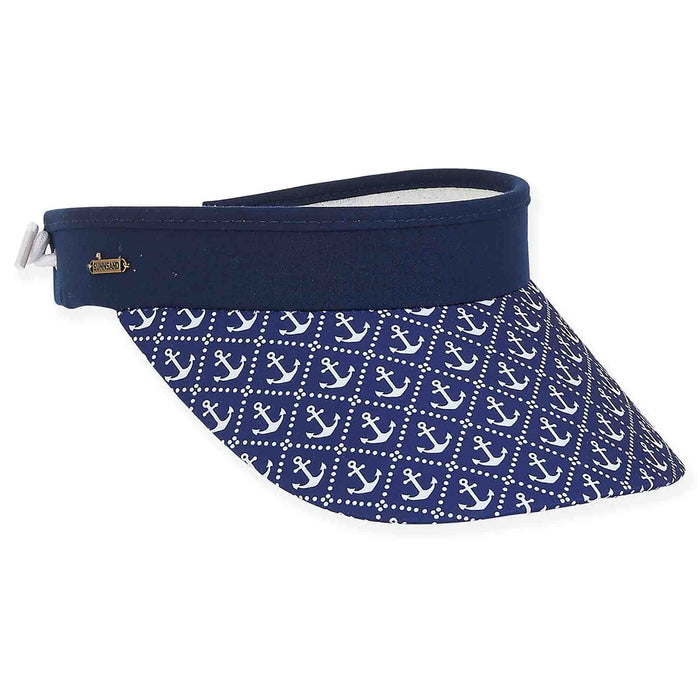 Bridgewater Anchor Print Spring Coil Sun Visor - Sun 'N' Sand Hat Visor Cap Sun N Sand Hats HH2907B Navy OS