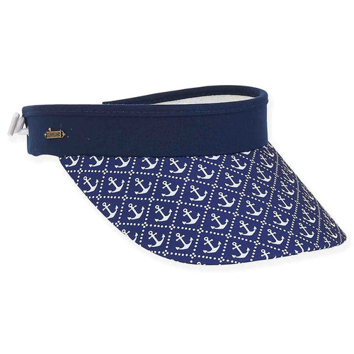 Bridgewater Anchor Print Spring Coil Sun Visor - Sun 'N' Sand Hat Visor Cap Sun N Sand Hats HH2907B Navy OS