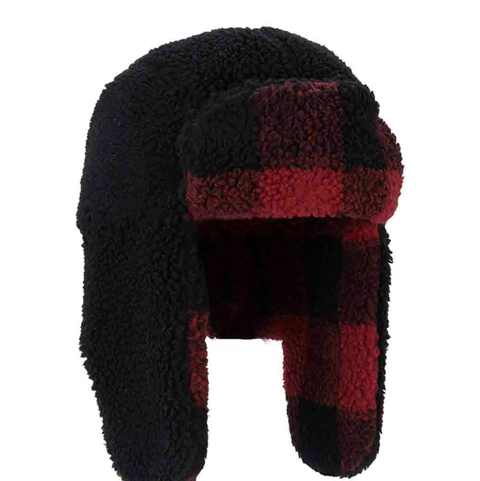 Buffalo Plaid Black and Red Berber Trooper Hat - Scala Hats Trapper Hat Scala Hats LW787 Black / Red OS