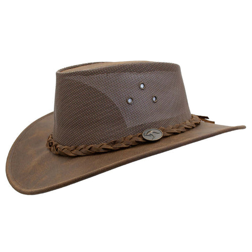 Bushie Genuine Cattle Leather Mesh Crown Cooler Hat - Red Rock Hats Safari Hat Red Rock Hats 1032TC4M Tan Suede Medium (56 cm)