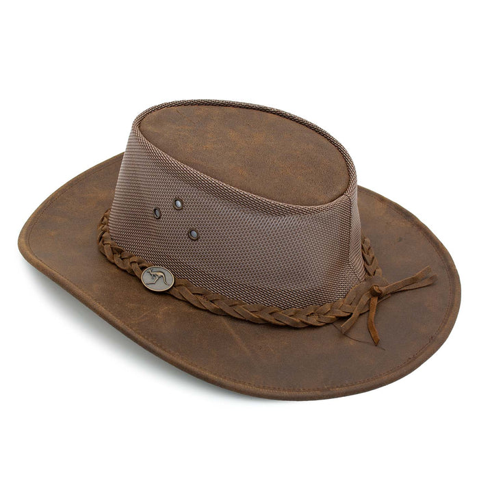 Bushie Genuine Cattle Leather Mesh Crown Cooler Hat - Red Rock Hats Safari Hat Red Rock Hats 1032TC6XL Tan Suede X-Large (61 cm)