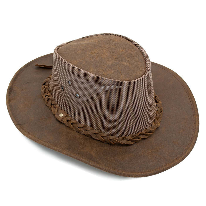 Bushie Genuine Cattle Leather Mesh Crown Cooler Hat - Red Rock Hats Safari Hat Red Rock Hats 1032TC3S Tan Suede Small (54 cm)