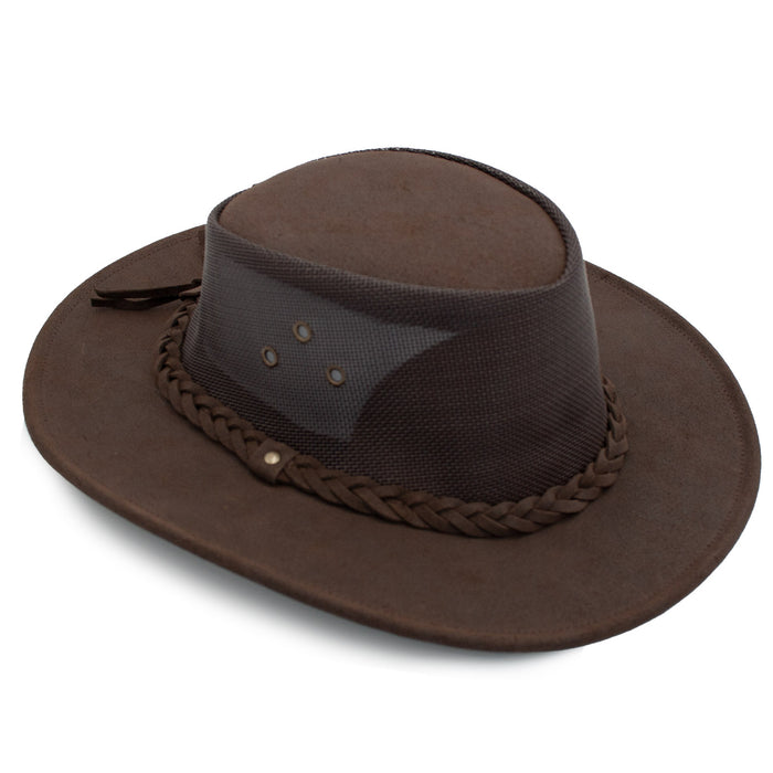Bushie Genuine Cattle Leather Mesh Crown Cooler Hat - Red Rock Hats Safari Hat Red Rock Hats