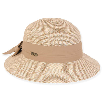 Classic Tweed Straw Sun Hat with Scarf - Sun 'N' Sand Hats Cloche Sun N Sand Hats HH2840A Natural OS (57 cm)
