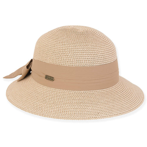 Classic Tweed Straw Sun Hat with Scarf - Sun 'N' Sand Hats Cloche Sun N Sand Hats HH2840A Natural OS (57 cm)