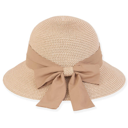 Classic Tweed Straw Sun Hat with Scarf - Sun 'N' Sand Hats Cloche Sun N Sand Hats