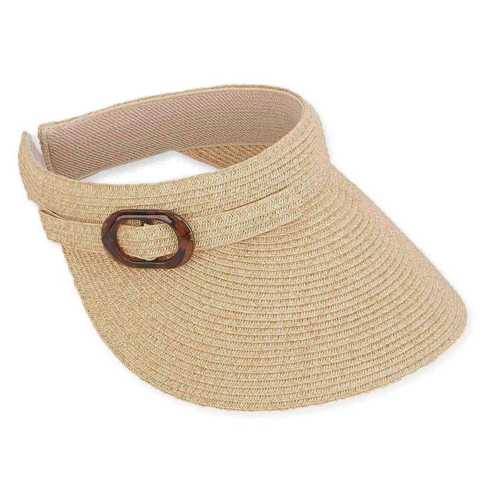 Clip On Straw Sun Visor with Buckle Accent - Sun 'N' Sand Hats Visor Cap Sun N Sand Hats HH1943 Tan