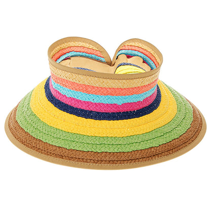 Colorful Striped Wrap Around Roll Up Sun Visor Hat - Boardwalk Style Visor Cap Boardwalk Style Hats DA1318 Multicolor OS