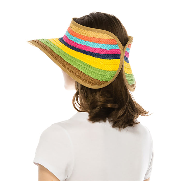 Colorful Striped Wrap Around Roll Up Sun Visor Hat - Boardwalk Style Visor Cap Boardwalk Style Hats