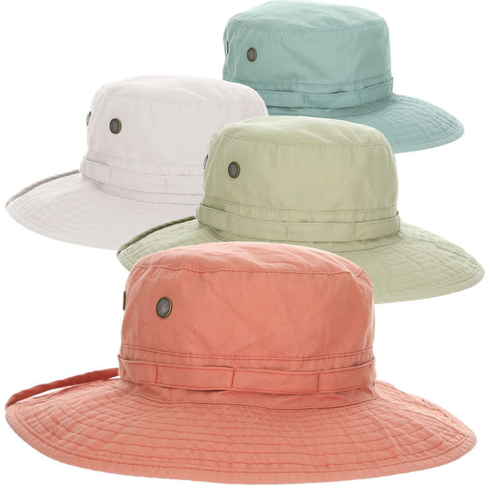 Cotton Boonie Hats in Pastel Colors with Chin Strap - Dorfman Outdoor Hats Bucket Hat Dorfman Hat Co. BH228-KAKI Khaki OS (57 cm)
